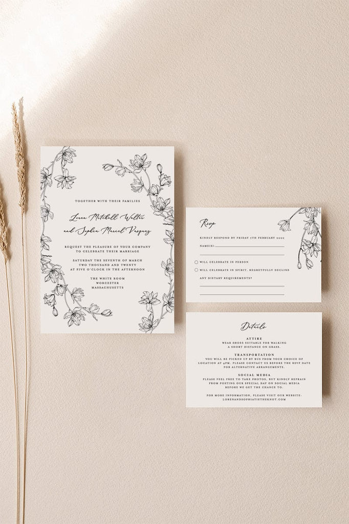 Magnolia Flower Wedding RSVP Card Template