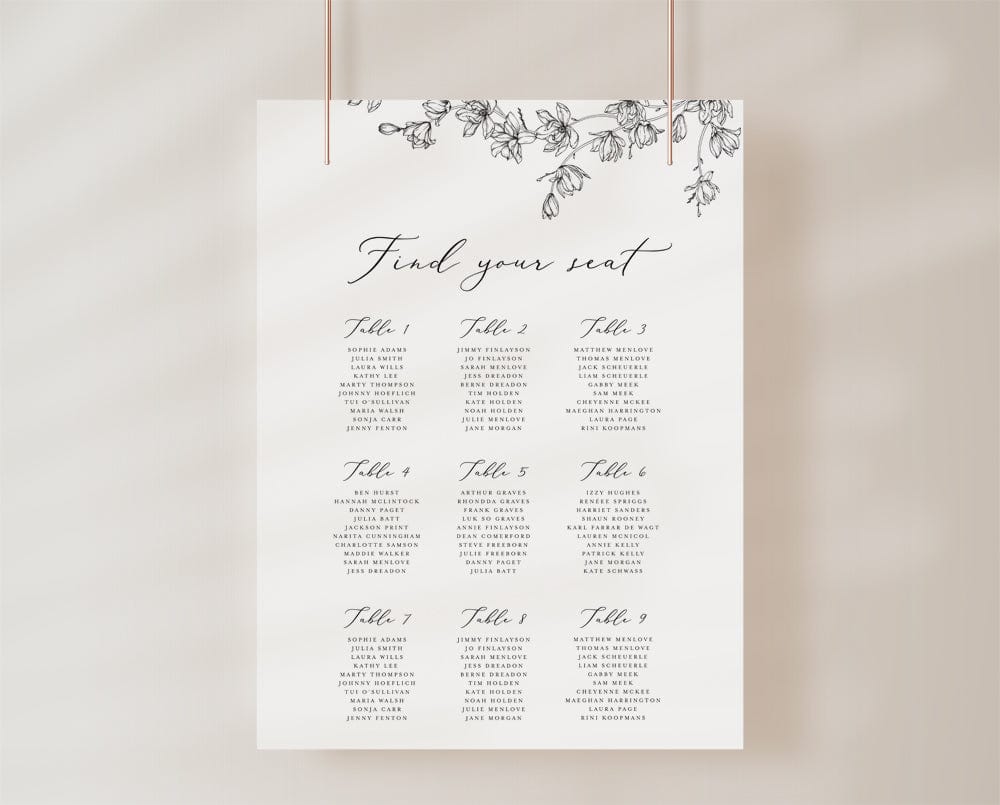 Magnolia Flower Wedding Seating Chart Template
