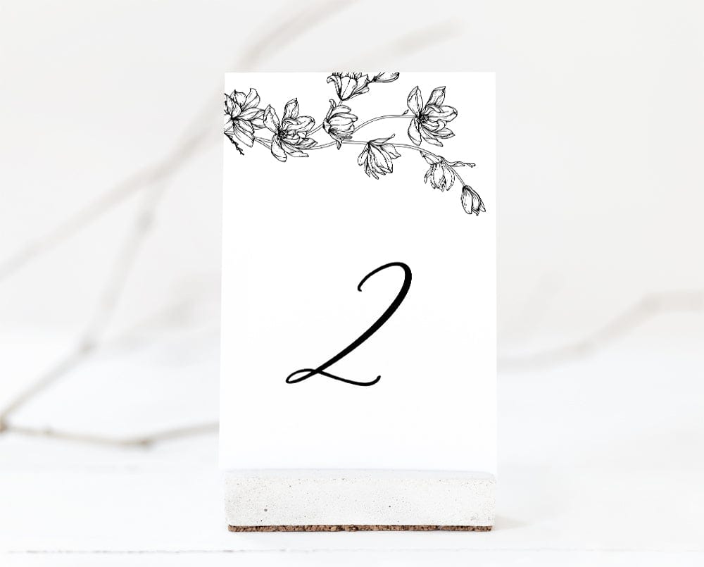 Magnolia Flower Wedding Table Number Card Template