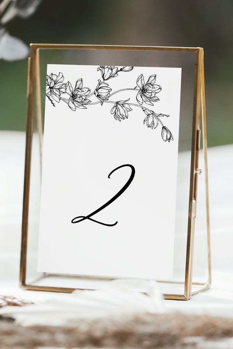 Magnolia Flower Wedding Table Number Card Template