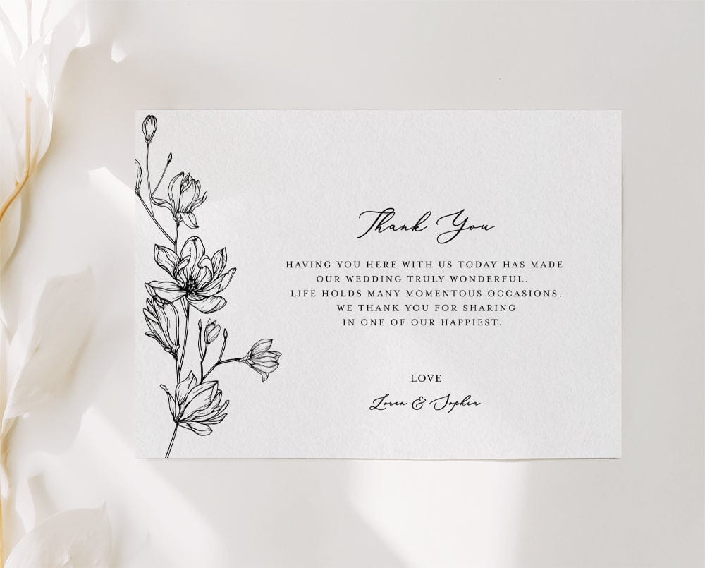 Magnolia Flower Wedding Thank You Card Template