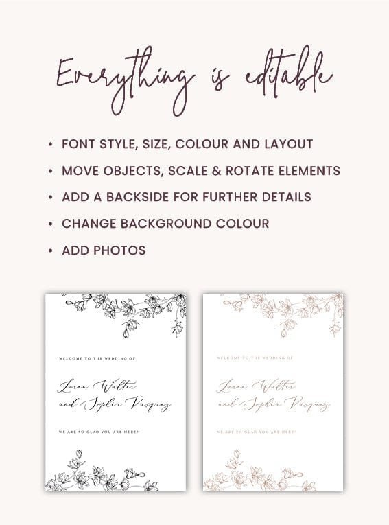 Magnolia Flower Wedding Welcome Sign Template