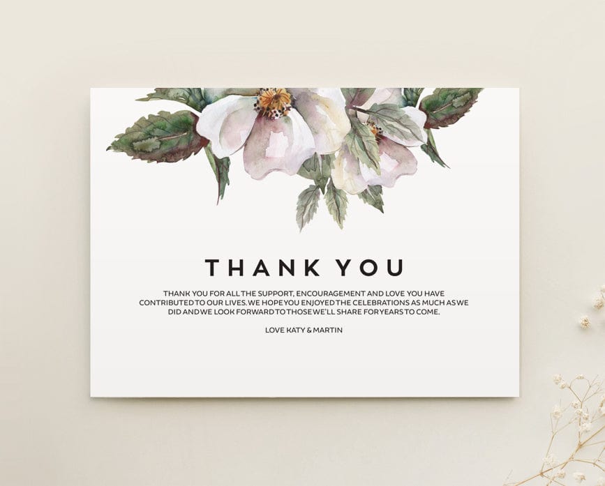 Magnolia Wedding Thank You Card Printable Template