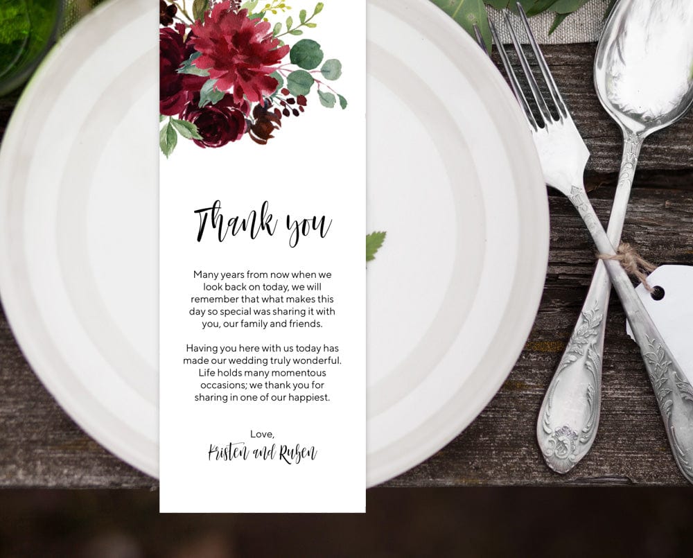 Marsala Wedding Thank You Card Template