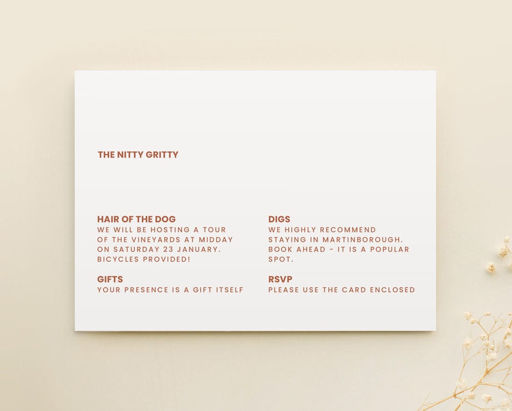 minimal wedding details card