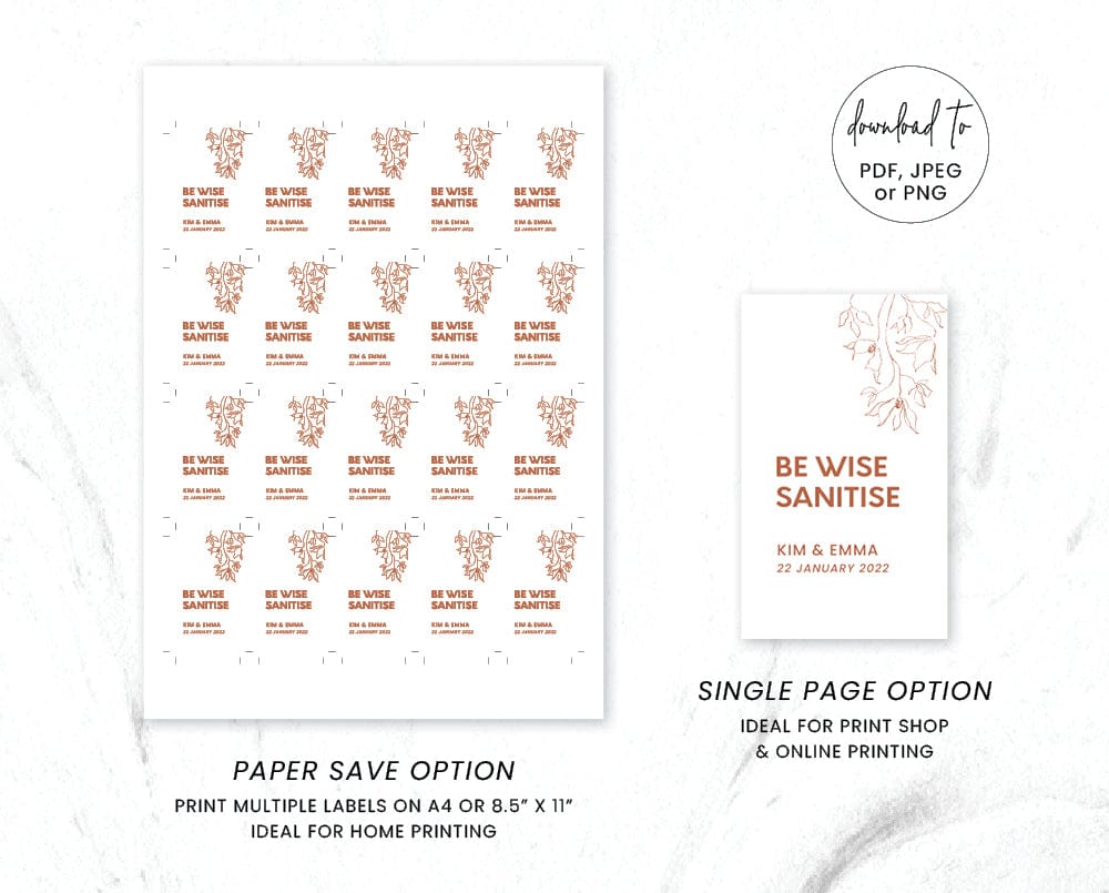 Minimal Wedding Hand Sanitiser Signage and Labels