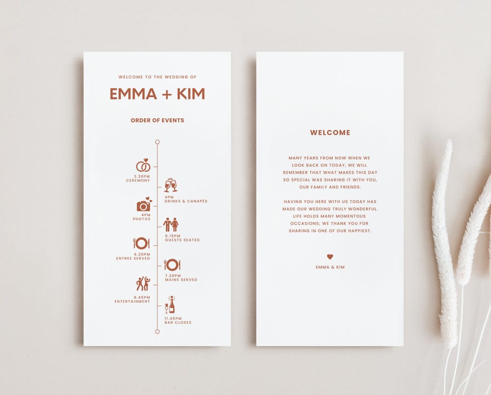 Minimal Wedding Itinerary Schedule Card