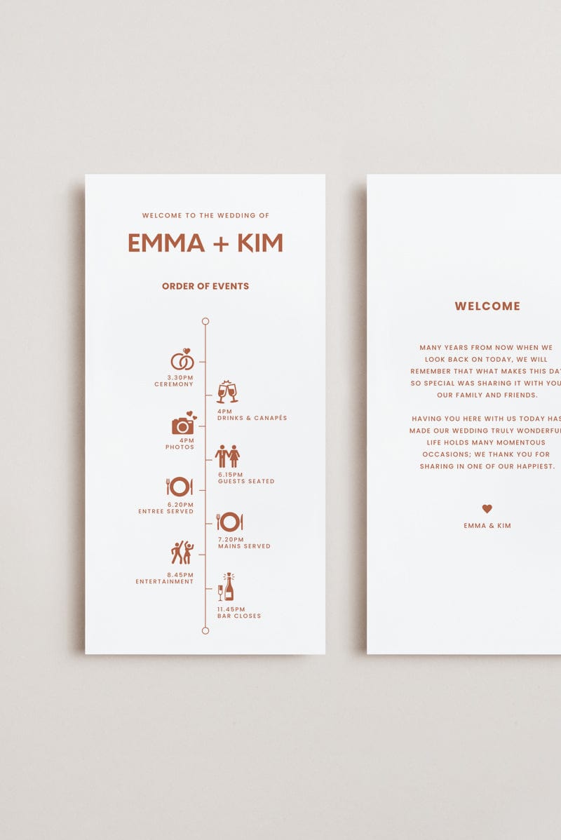 Minimal Wedding Itinerary Schedule Card