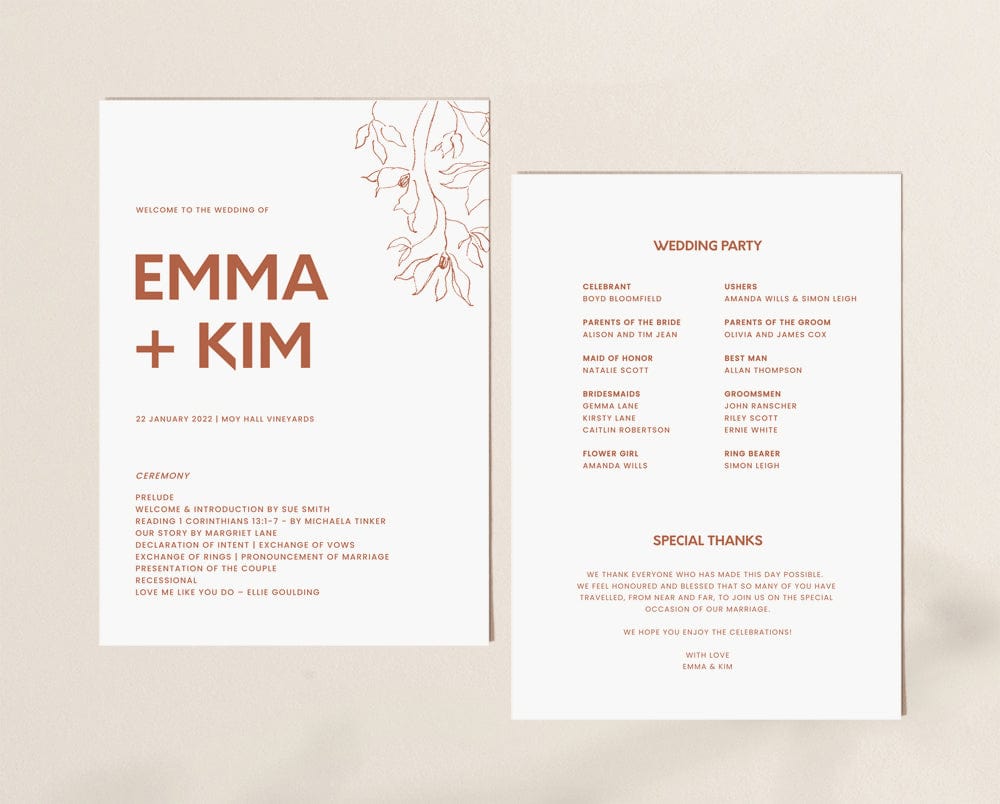 Minimal Wedding Order of Service Template