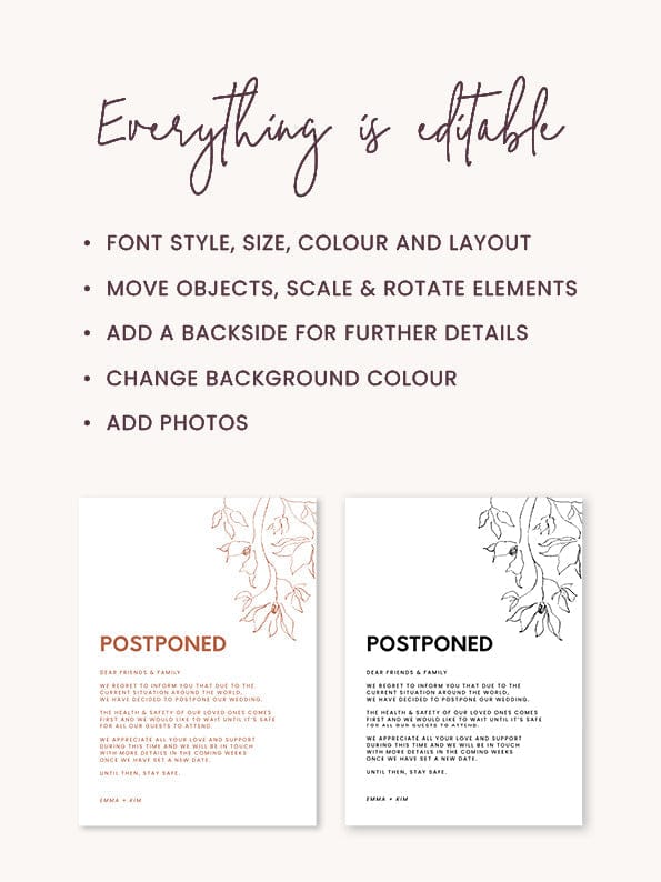 Minimal Wedding Postponement Card Template