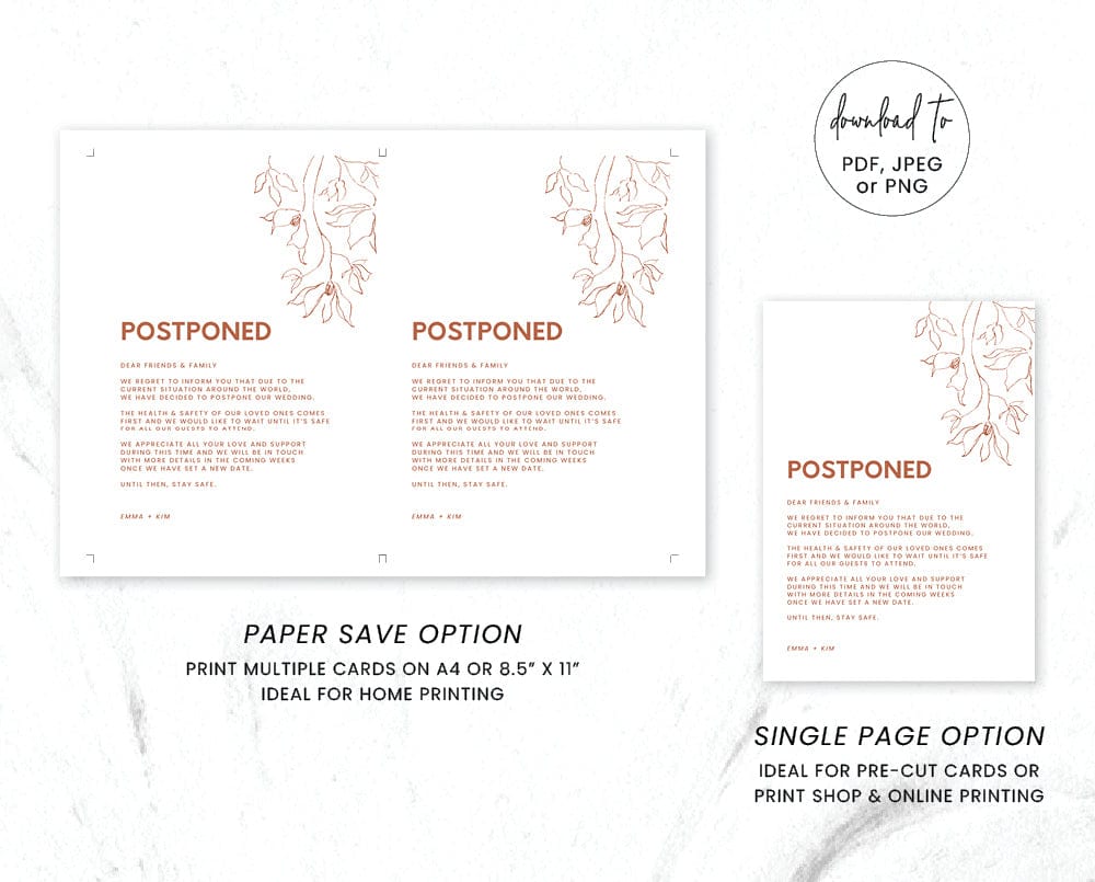 Minimal Wedding Postponement Card Template