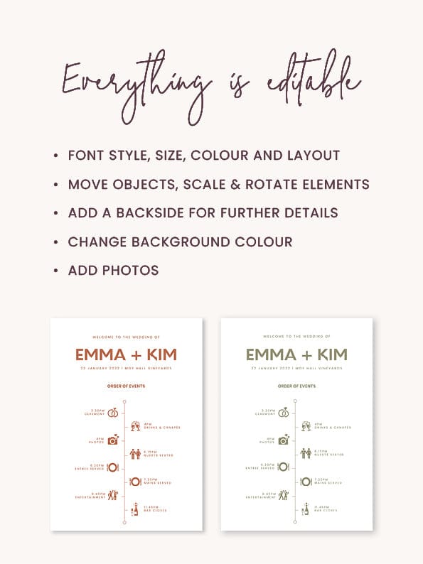 Minimal Wedding Reception Timeline Sign Template