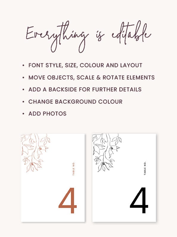 Minimal Wedding Table Number Card Template