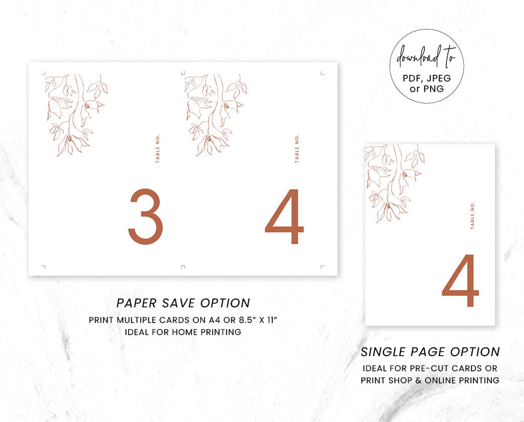 Minimal Wedding Table Number Card Template