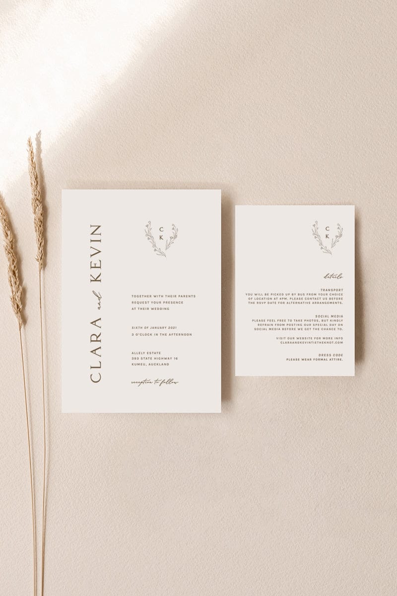 minimalist wedding invitation with details card