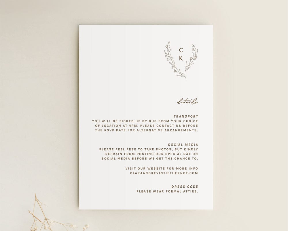 Minimalist Wedding Details Card Template