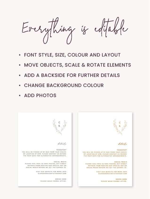 Minimalist Wedding Details Card Template