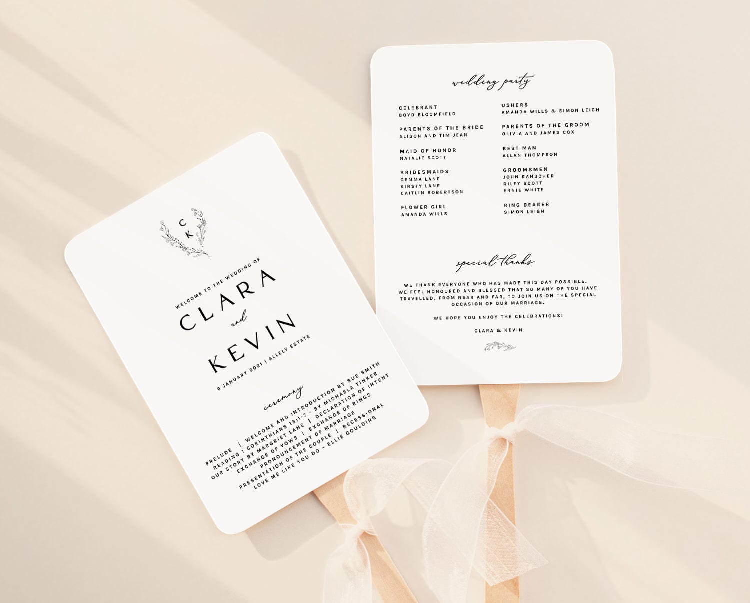 Minimalist Wedding Fan Program Template