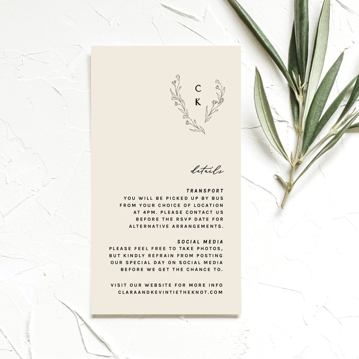 Minimalist Wedding Information Card Template