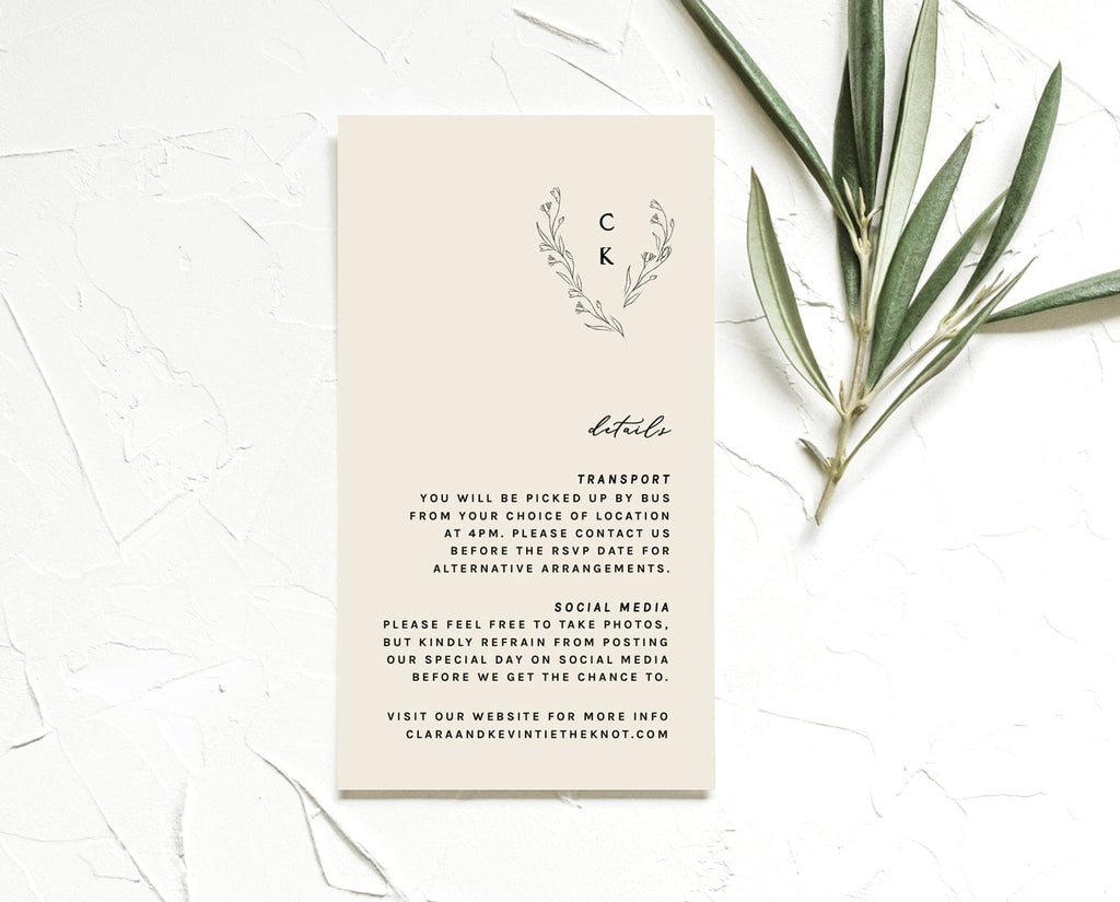 Minimalist Wedding Information Card Template