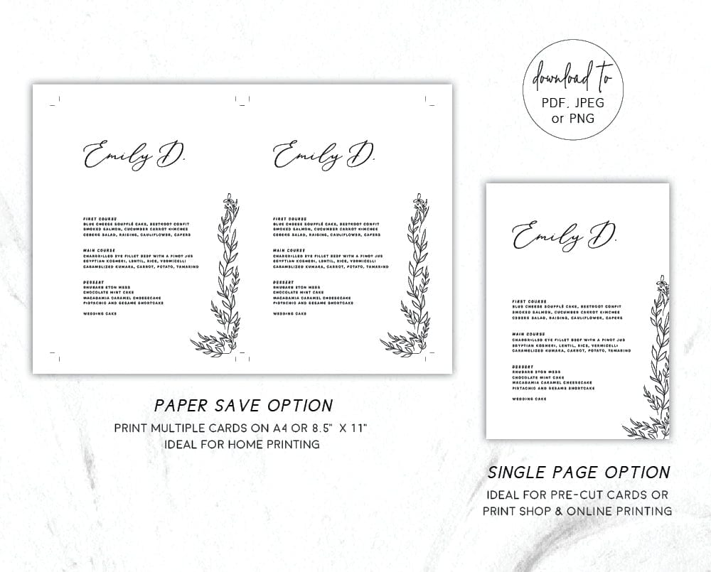  wedding menu print options