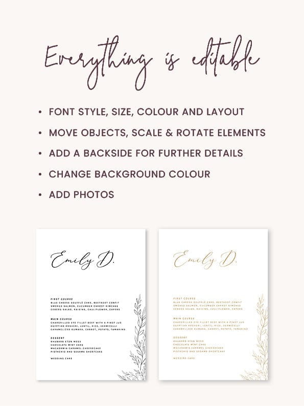 Minimalist Wedding Menu Template