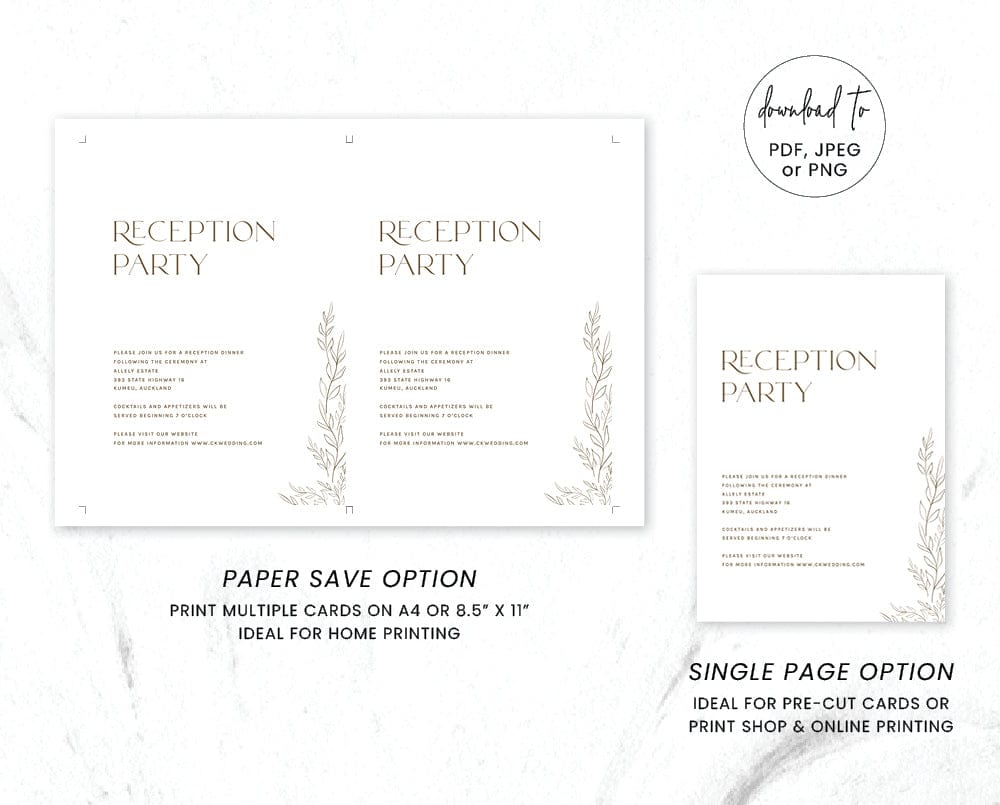 Minimalist Wedding Reception Invitation Card