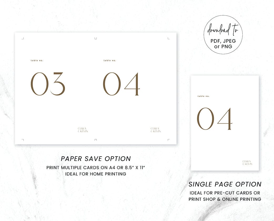 Minimalist Wedding Table Number Card Template