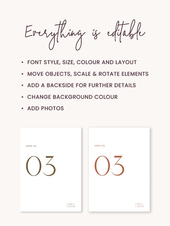 Minimalist Wedding Table Number Card Template