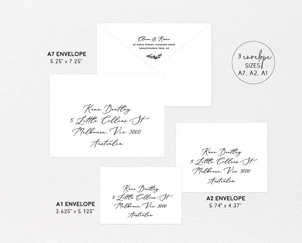 modern romantic envelope address sizes