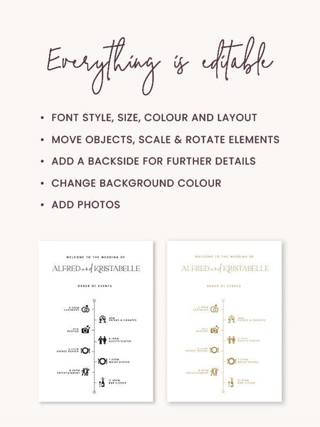 Modern Wedding Day Timeline Sign Template – TimberWink Studio AU