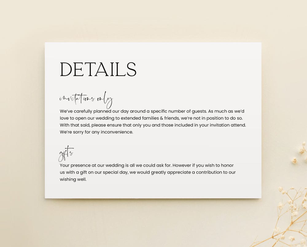 modern wedding details card