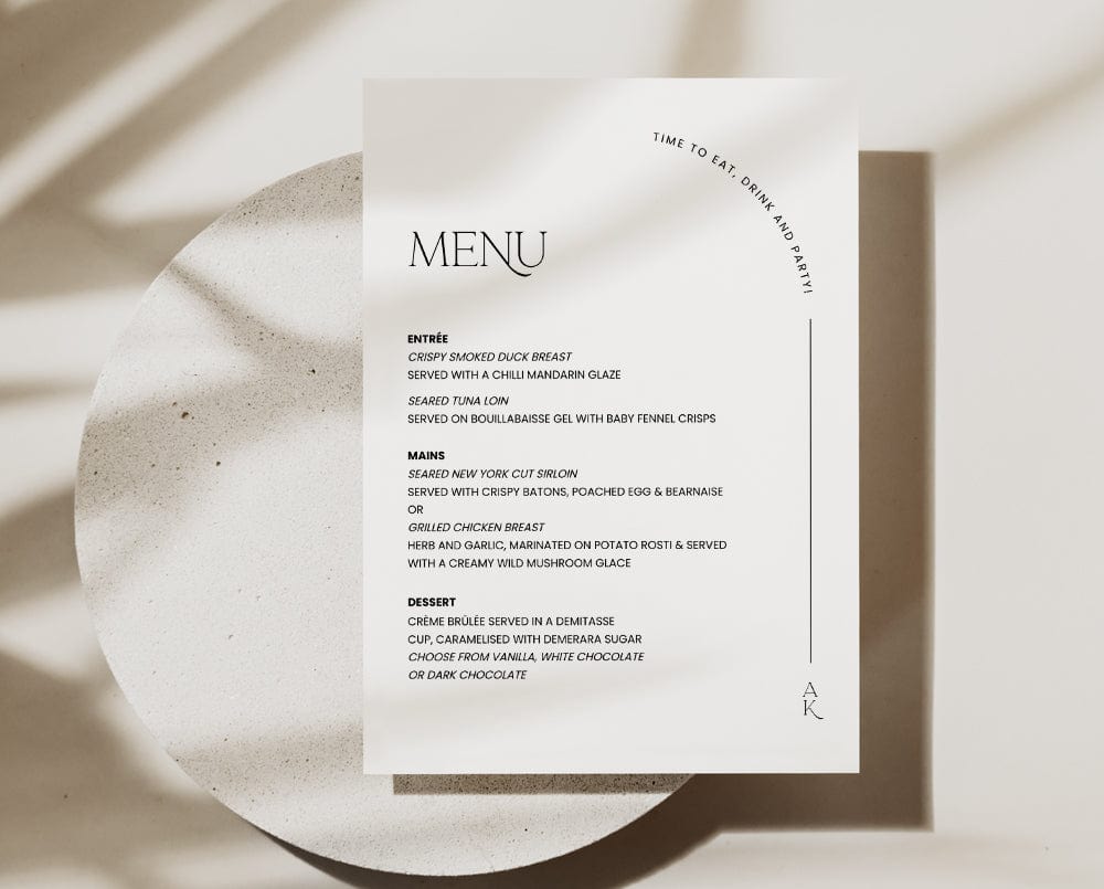 Modern Wedding Menu Template