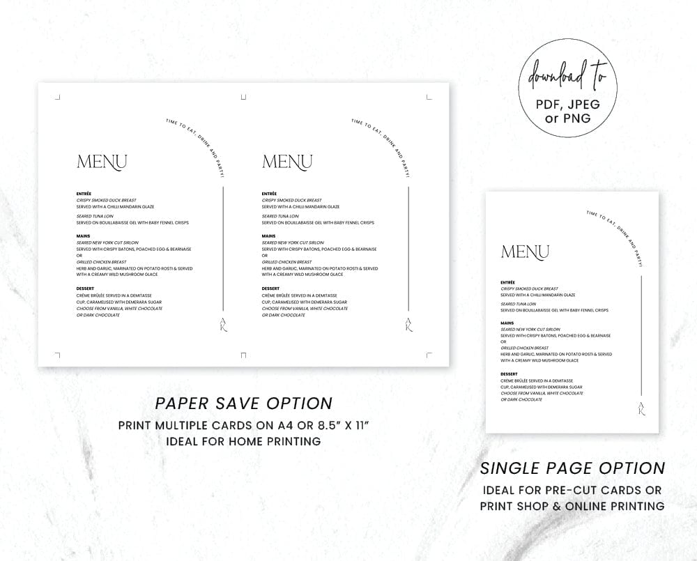 Modern Wedding Menu Template