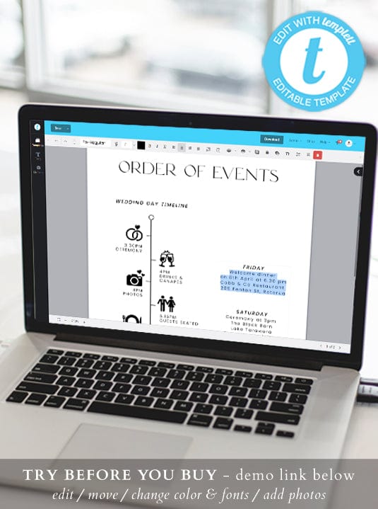 Modern Wedding Order of Events Template