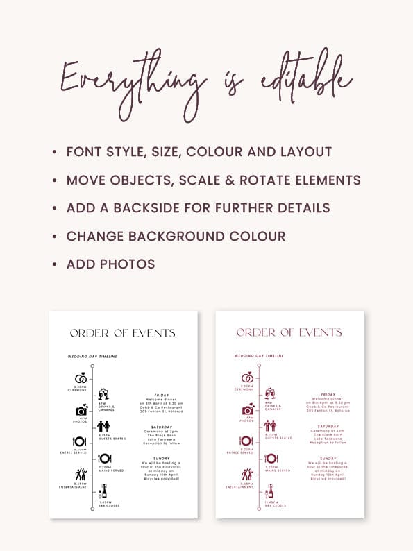 Modern Wedding Order of Events Template