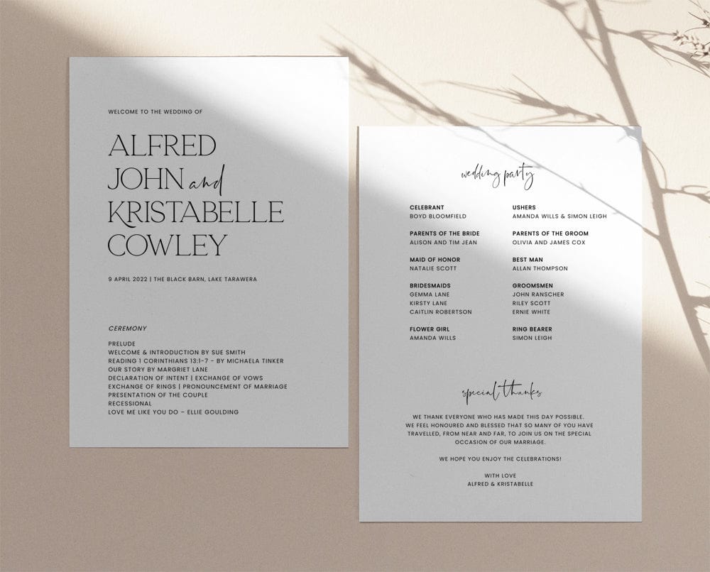 Modern Wedding Order of Service Template