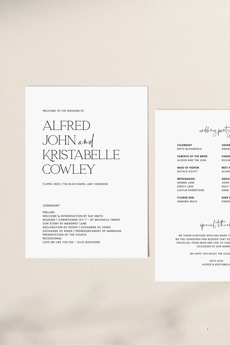 Modern Wedding Order of Service Template