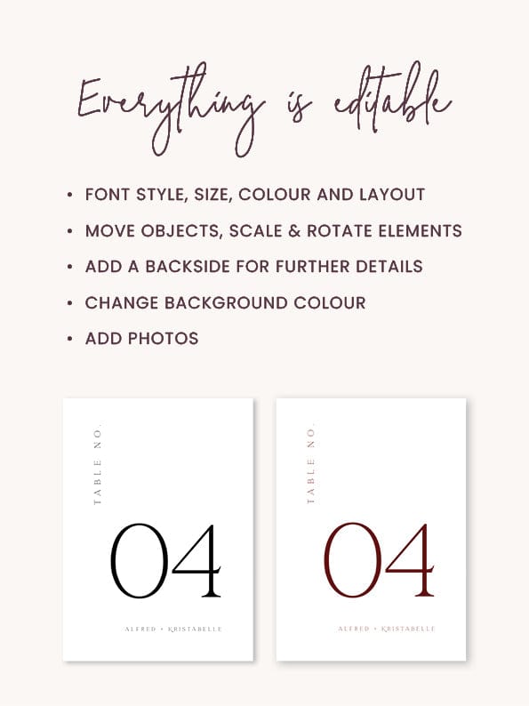 Modern Wedding Table Number Card Template