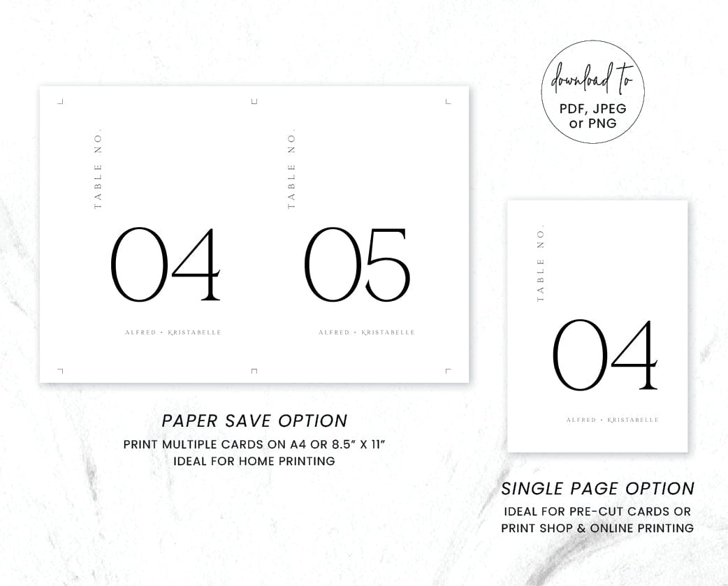 Modern Wedding Table Number Card Template