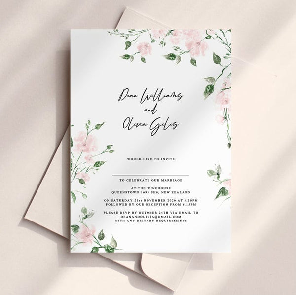Semi-Custom Pink Floral Wedding Invitation – TimberWink Studio AU
