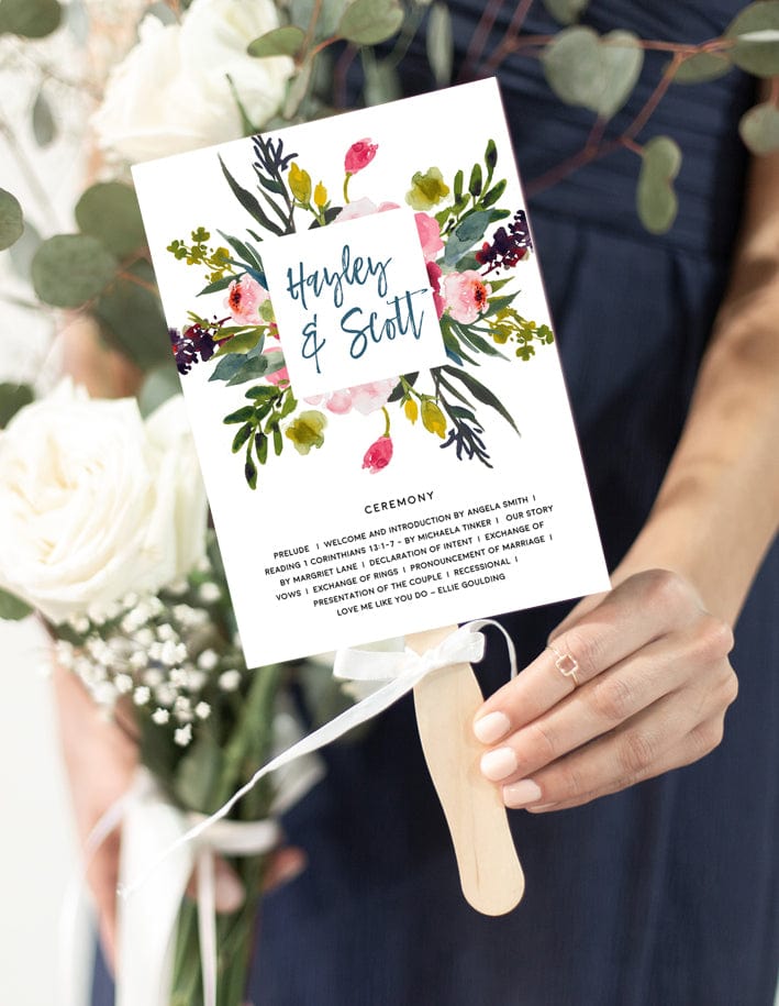 Peony Wedding Fan Program Template