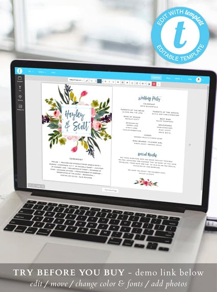 Peony Wedding Fan Program Template