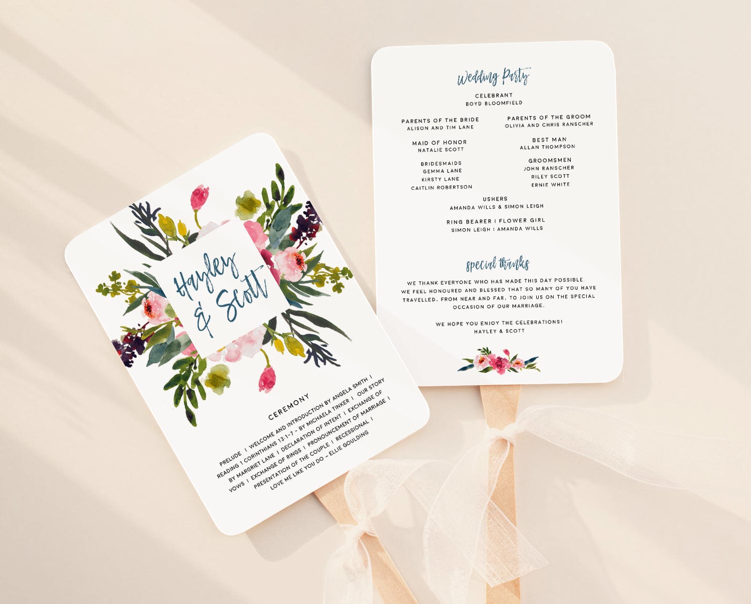 Peony Wedding Fan Program Template