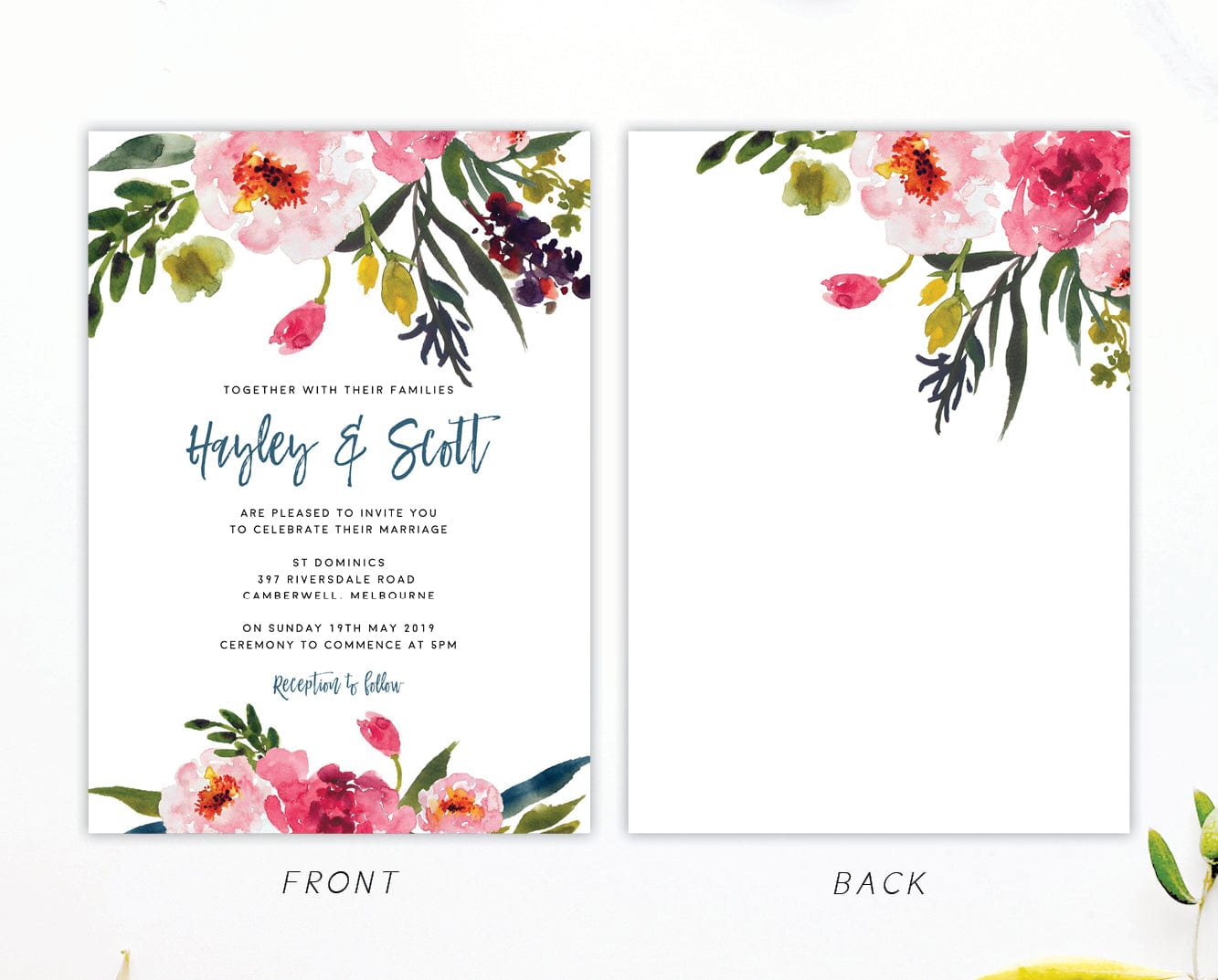 Peony Wedding Invitation Template