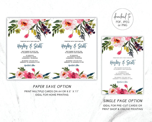 Peony Wedding Invitation Template - Digital Invitations – TimberWink ...