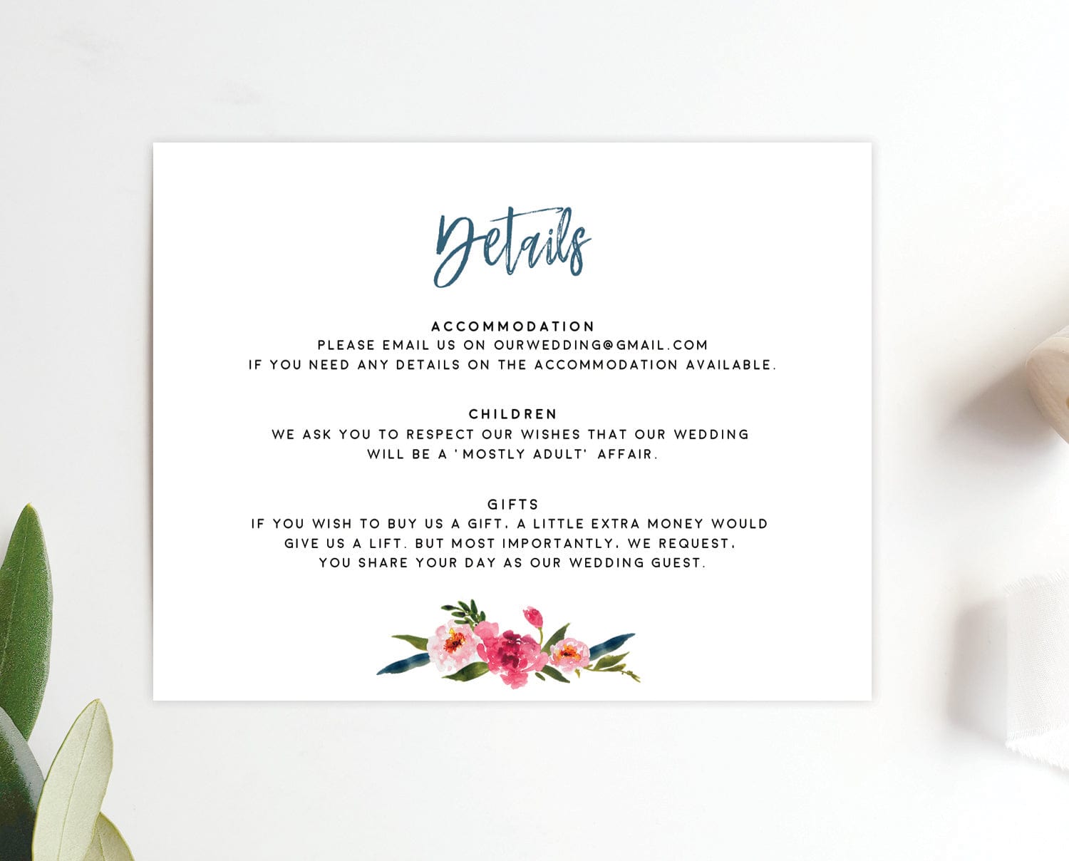 Peony Wedding Details Card