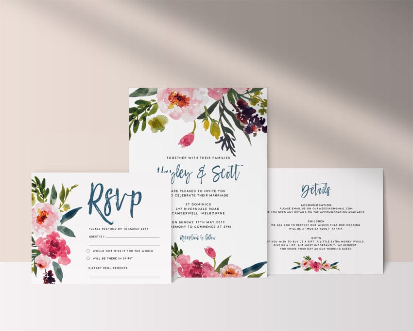 Pink Floral Wedding Details Card Template