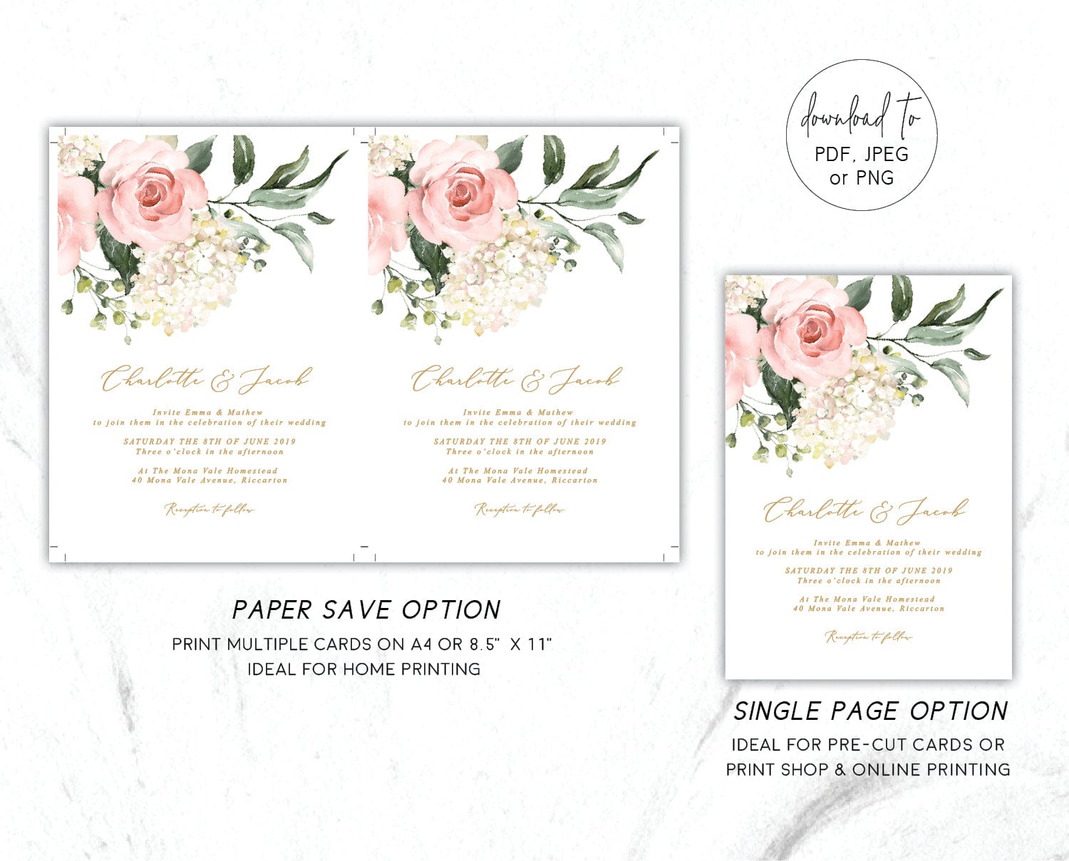 Pink Floral Wedding Invitation Set