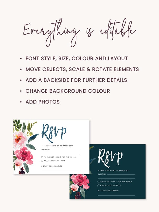 Pink Floral Wedding RSVP Card Template